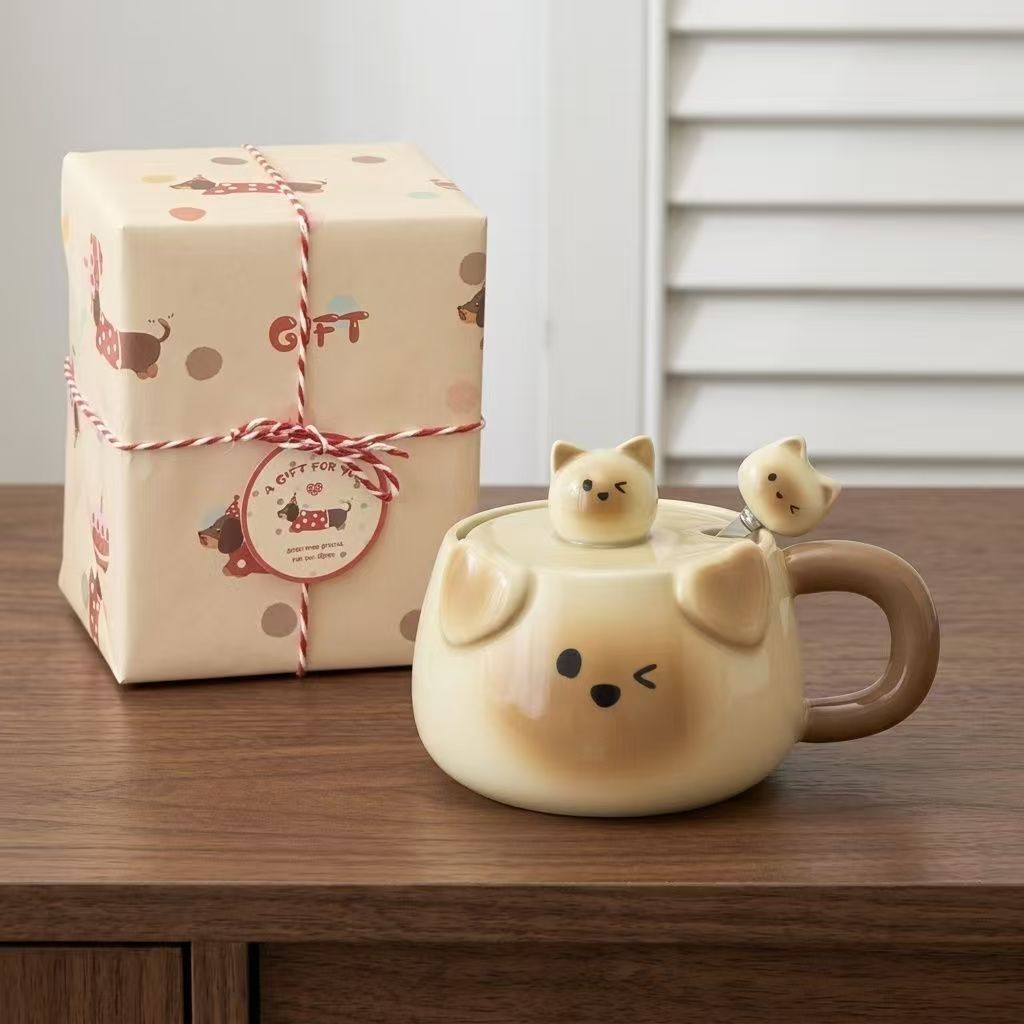 Kawaii Bear Whisper Lid Mug Set（non-handmade）
