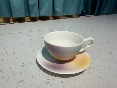 Aurora Drift – Handcrafted Jingdezhen Reactive Glaze Cup & Saucer