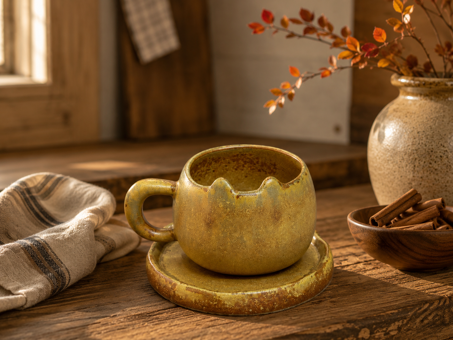 Golden Dune Wave Handmade Jingdezhen Porcelain Mug Set