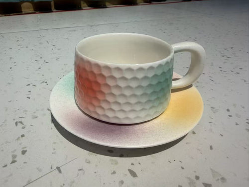 Aurora Hive – Handcrafted Hex-Relief Jingdezhen Mug & Saucer