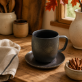 Obsidian Mist – Handcrafted Jingdezhen Matte Kiln-Glazed Mug & Saucer