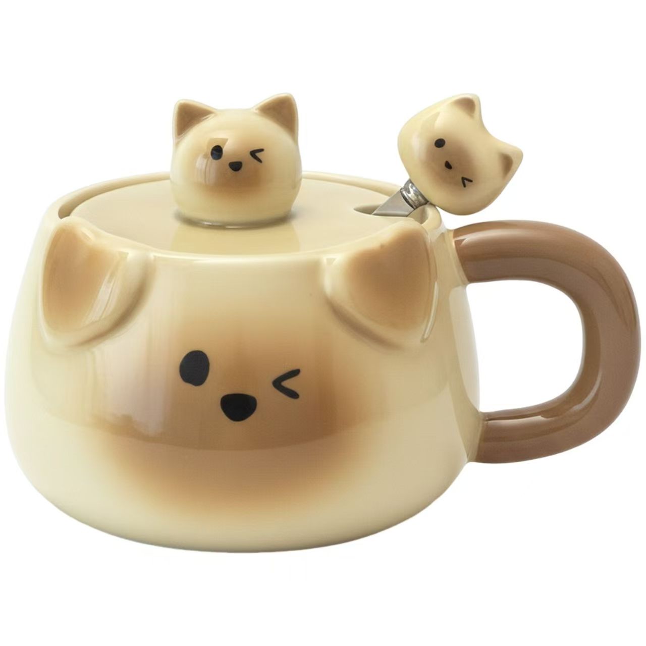 Kawaii Bear Whisper Lid Mug Set（non-handmade）