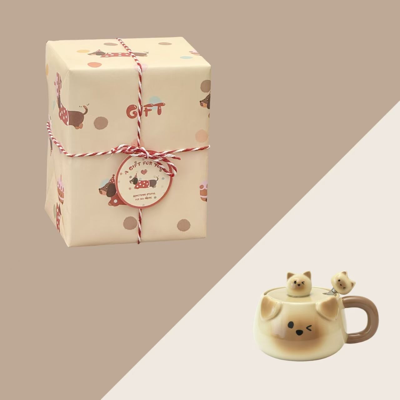 Kawaii Bear Whisper Lid Mug Set（non-handmade）