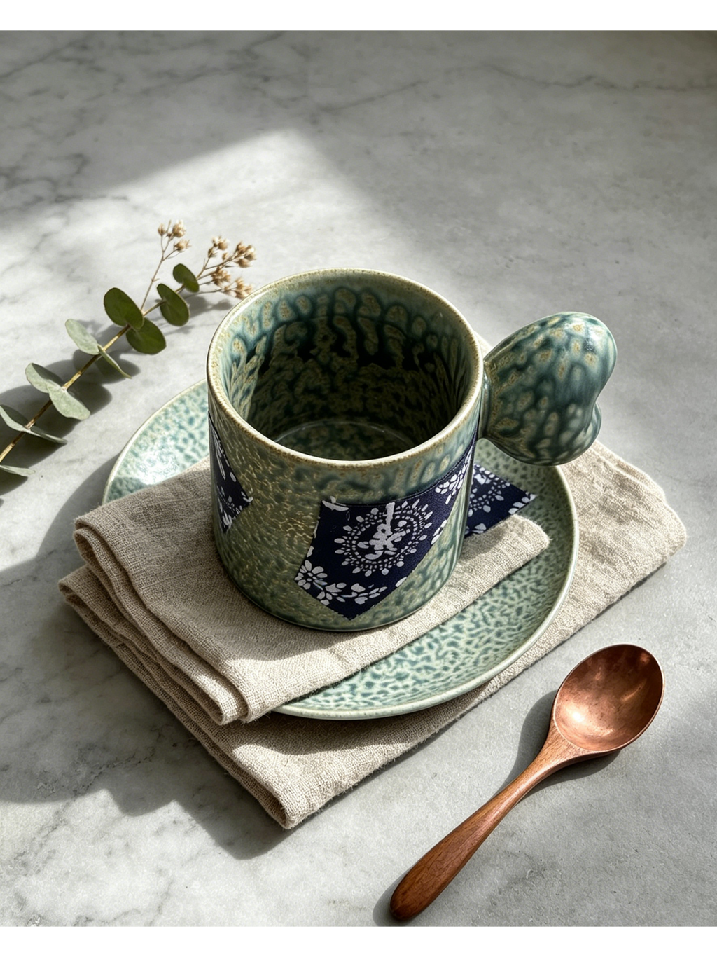 Jingdezhen Batik Forest Hand-Thrown Ceramic Mug & Saucer Set