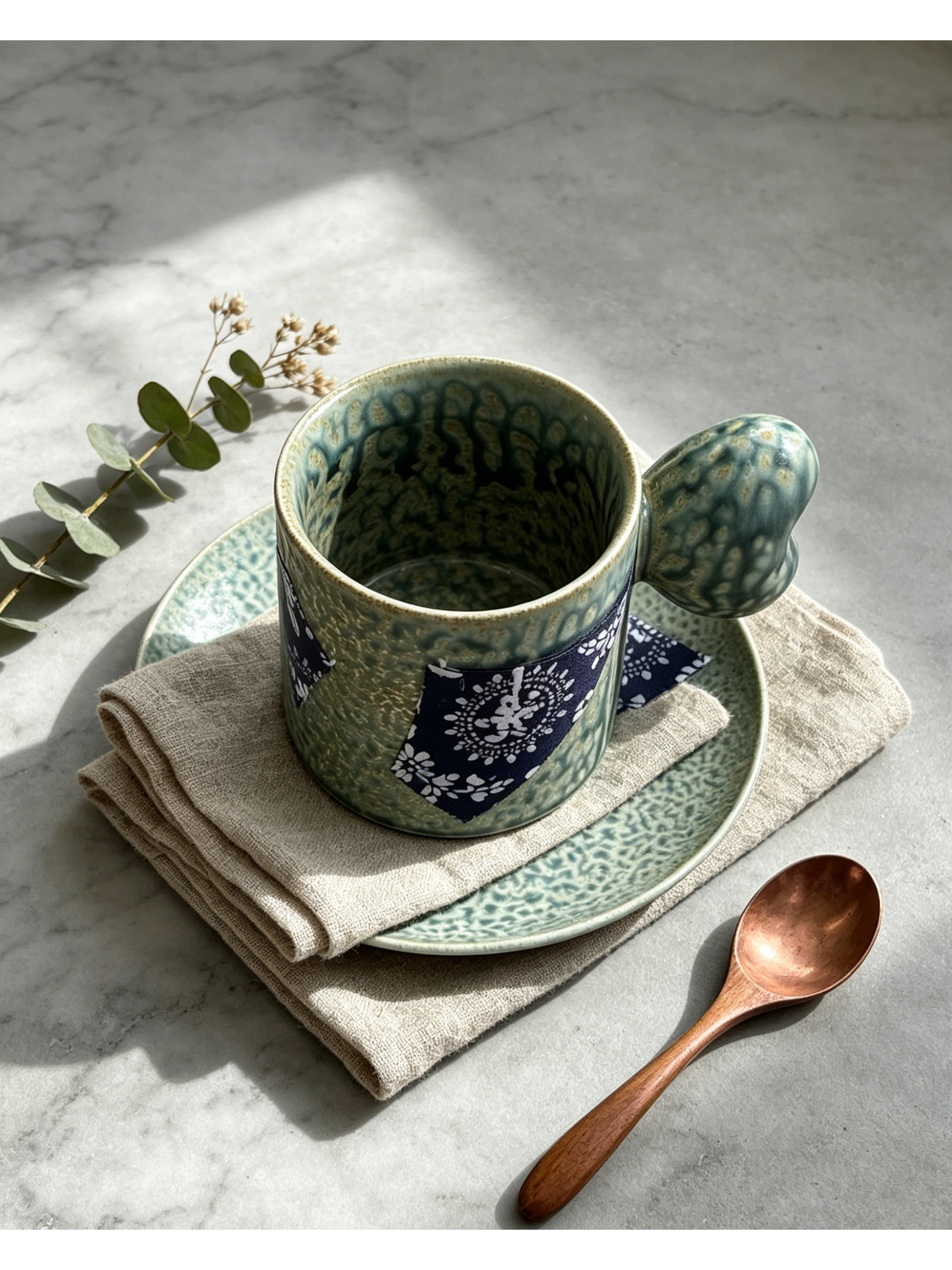 Jingdezhen Batik Forest Hand-Thrown Ceramic Mug & Saucer Set