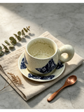Jingdezhen Indigo Batik Hand-Thrown Ceramic Mug & Saucer Set