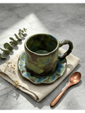 Jingdezhen Mossy Forest Hand-Thrown Ceramic Mug & Saucer Set