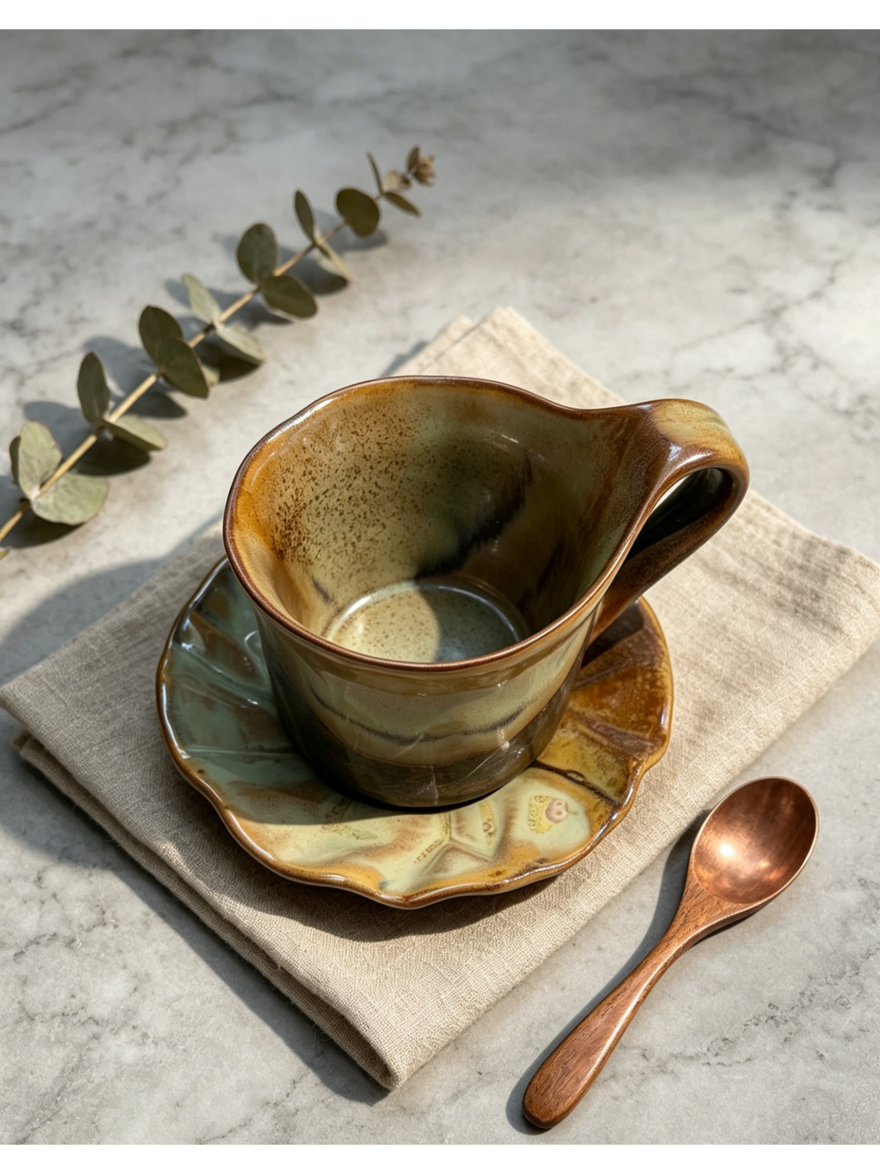 Jingdezhen Forest Glow Hand-Thrown Ceramic Mug & Saucer Set