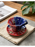 Aurora Kiln Bloom — Jingdezhen Jun-Style Flambé Glaze Floral-Rim Pour-Over Dripper Set
