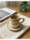Wheatfield Clay Spiral — Jingdezhen Hand-Thrown Marbled Mug & Saucer Set