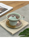 Peach Mist Celadon — Jingdezhen Kiln-Bloom Flare-Waist Cup & Saucer Set