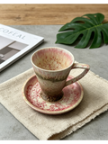 Coral Vein — Jingdezhen Peach-Bloom Kiln Glaze Tall Espresso Cup & Saucer Set