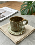 Mossy Kiln Stone — Jingdezhen Handcrafted Reactive Glaze Stoneware Mug & Saucer Set