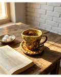 Handmade Flowing Glaze Wabi-Sabi Ceramic Mug Set | Jingdezhen Earth Art Cup & Saucer