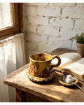 Wild Terrain Vertical Flow Glaze Wabi-Sabi Ceramic Mug Set | One-of-a-Kind Hand Crinkled Jingdezhen Cup & Saucer