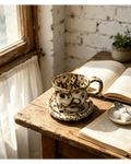 Leopard Spotted Wabi-Sabi Ceramic Mug Set | One-of-a-Kind Hand-folded Jingdezhen Cup & Saucer