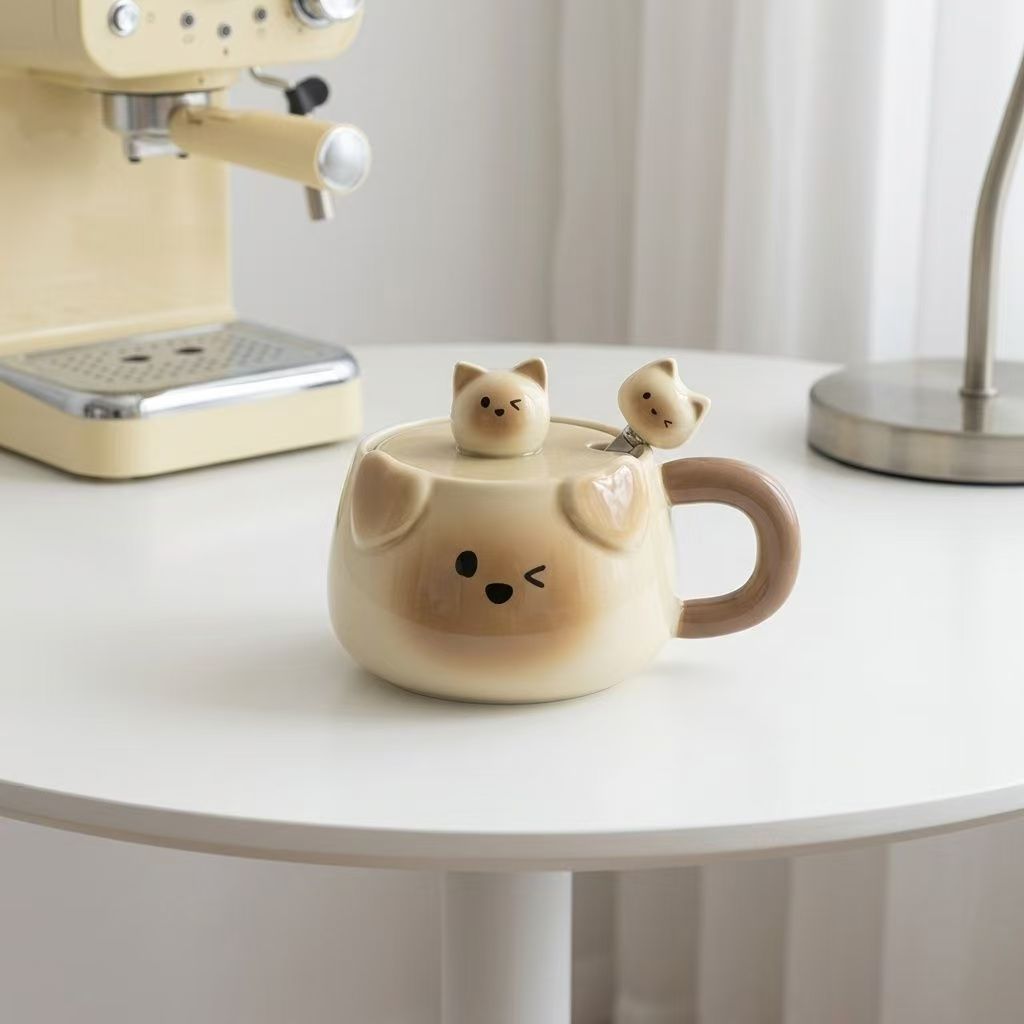 Kawaii Bear Whisper Lid Mug Set（non-handmade）