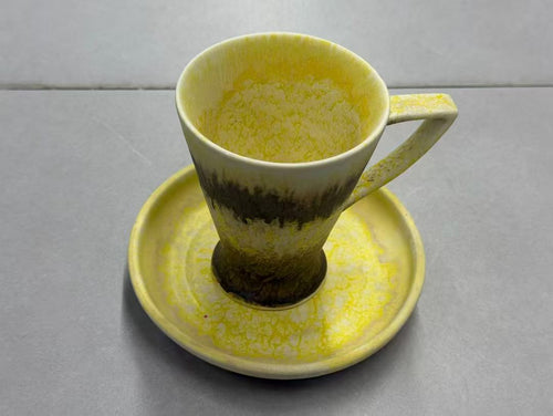 Golden Hour Drip — Jingdezhen Folk-Kiln Reactive Glaze Tall Espresso Cup & Saucer Set