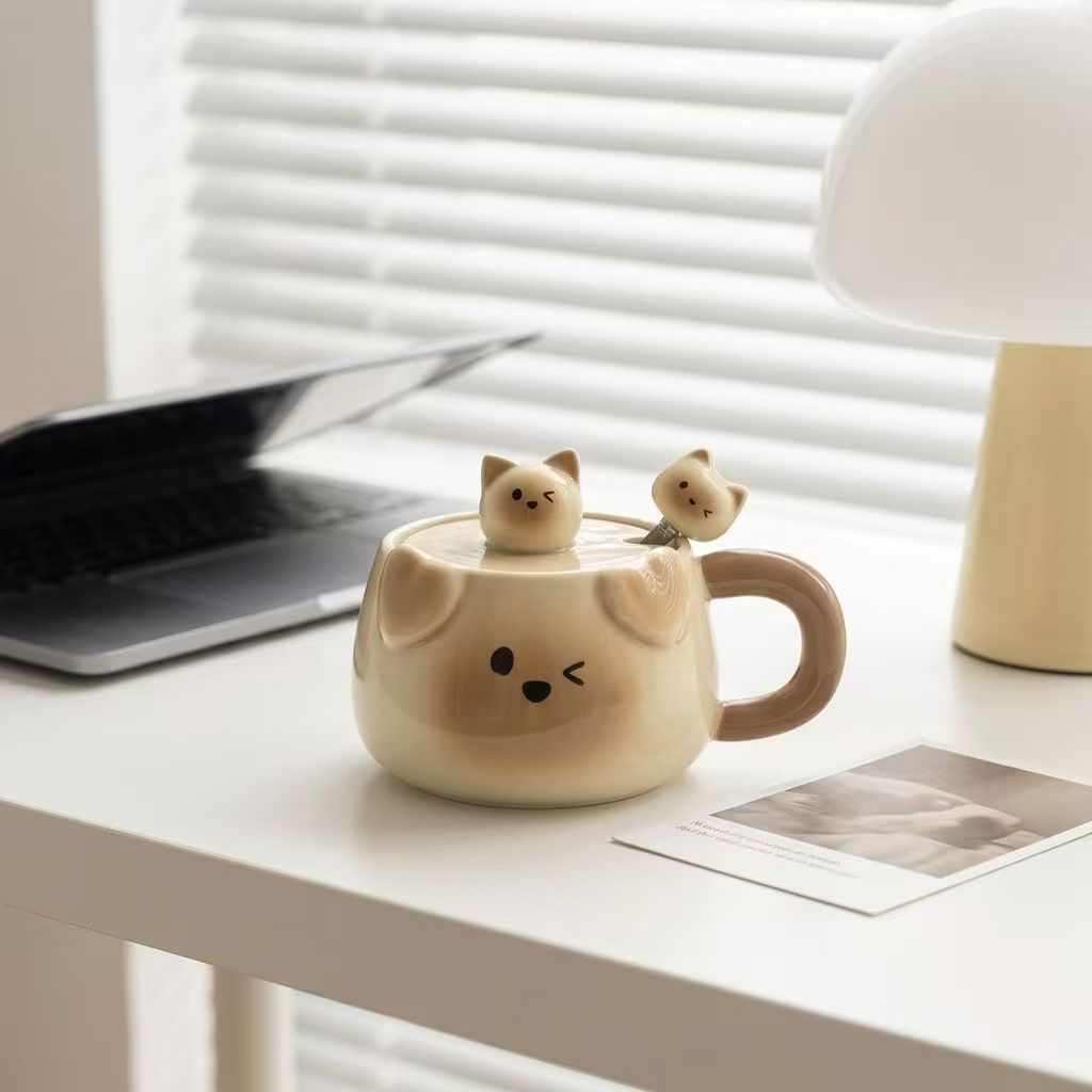 Kawaii Bear Whisper Lid Mug Set（non-handmade）