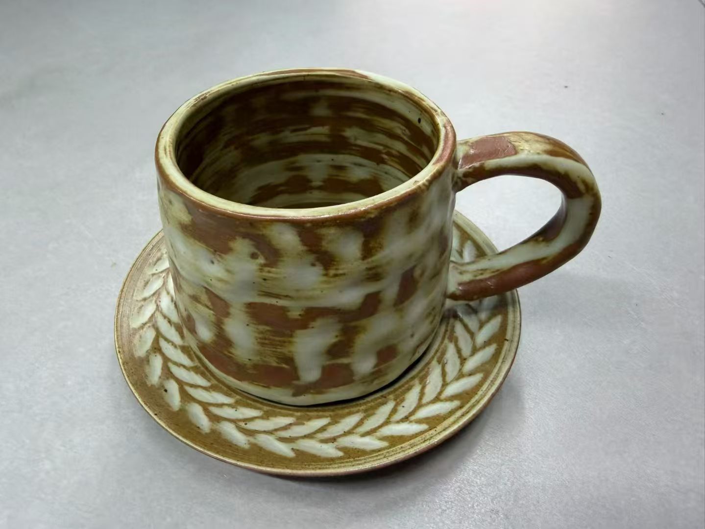 Wheatfield Kiln Drift — Jingdezhen Hand-Brushed Glaze Mug & Saucer Set