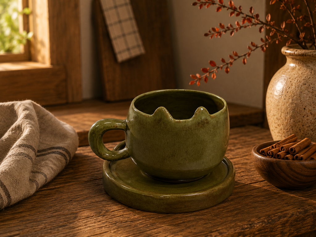Olive Crown Handmade Jingdezhen Porcelain Mug Set