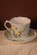 Hand Sculpted Yellow Daisy Jingdezhen Porcelain Mug & Saucer Set