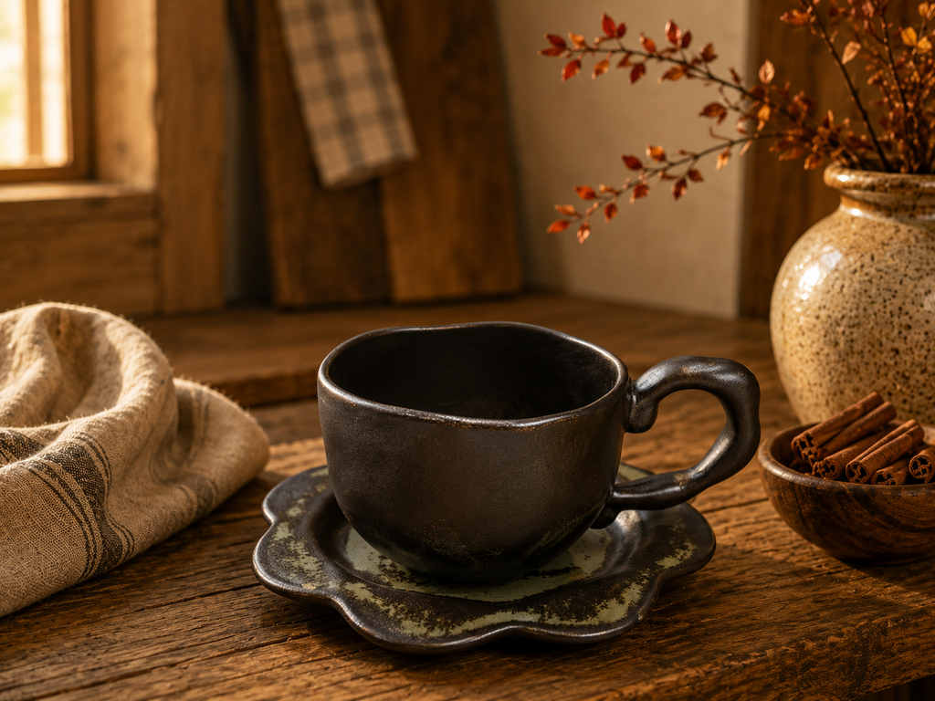 Midnight Moss Bloom Handmade Jingdezhen Porcelain Mug Set