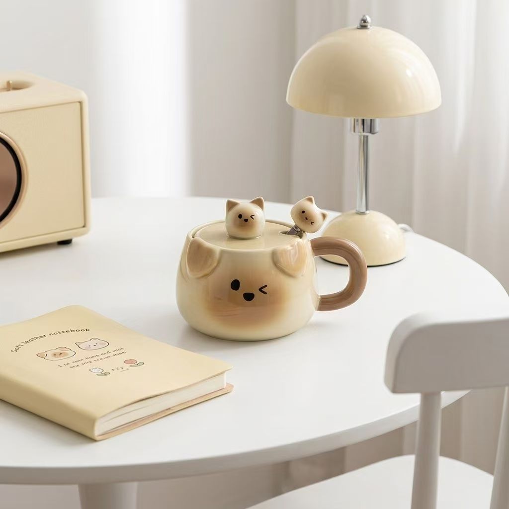 Kawaii Bear Whisper Lid Mug Set（non-handmade）