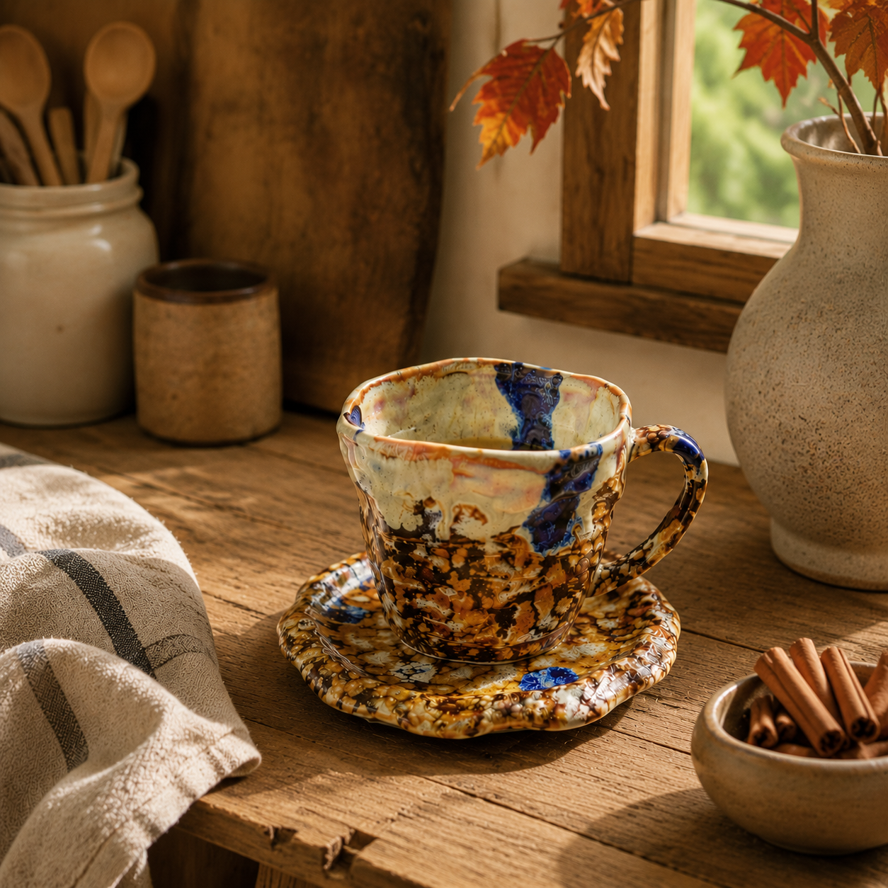 Ember Rift – Handcrafted Jingdezhen Kiln-Glazed Mug & Saucer