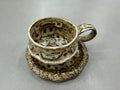 Vintage Fossil Textured Wabi-Sabi Ceramic Mug Set | One-of-a-Kind Handmade Jingdezhen Fold Cup & Saucer